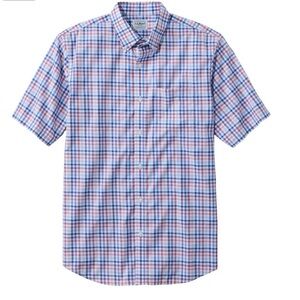 L.L.Bean Men’s Large Short Sleeve Wrinkle Resistant Gingham (Blue/Red)